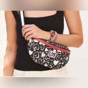 Brighton Endless Love Belt Bag in Black and White with Red Hearts